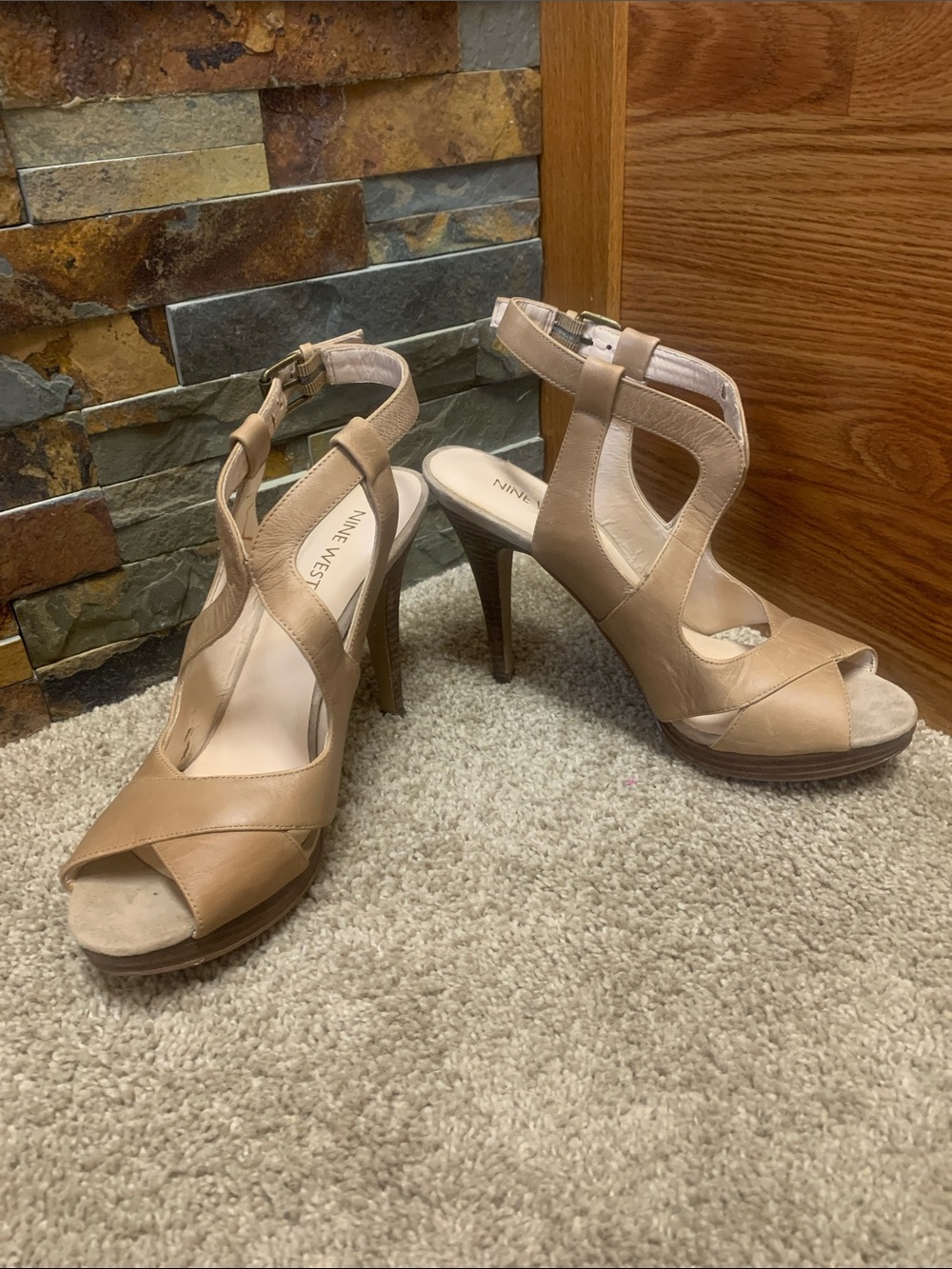 Nine West Tan Strappy High Heel Sandals